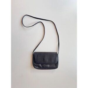 Vintage DEBENHAMS Black Leather Foldover Flap Crossbody Bag Purse